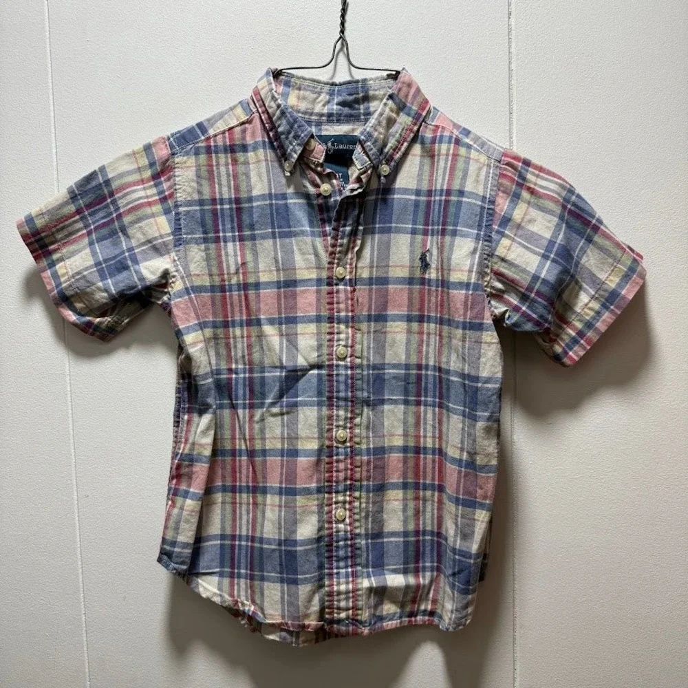 Ralph Lauren‎ Boys 4T Plaid Button Down Shirt Short Sleeve Multi Color Cotton